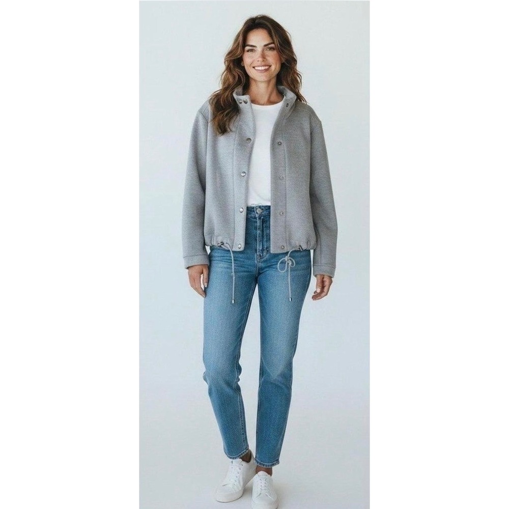 Lane Bryant Grey Cropped Sweatshirt Jacket Mock Neck Button Front Plus 18/20 NWT
